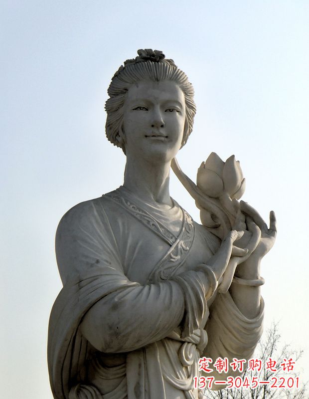 威海十二花神之六月荷花晁采汉白玉古代美女雕像