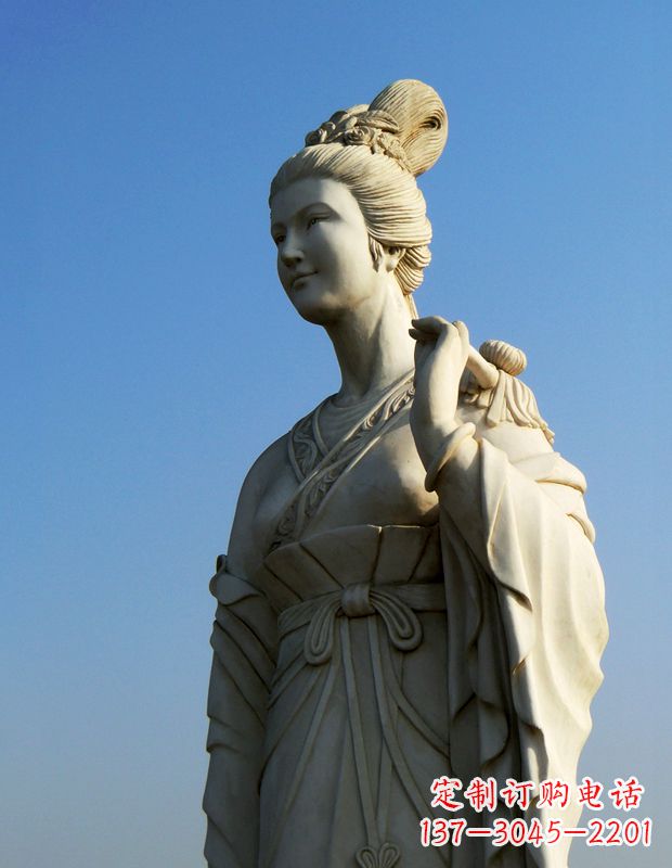 威海十二花神之九月菊花庞苏汉白玉古代美女雕像