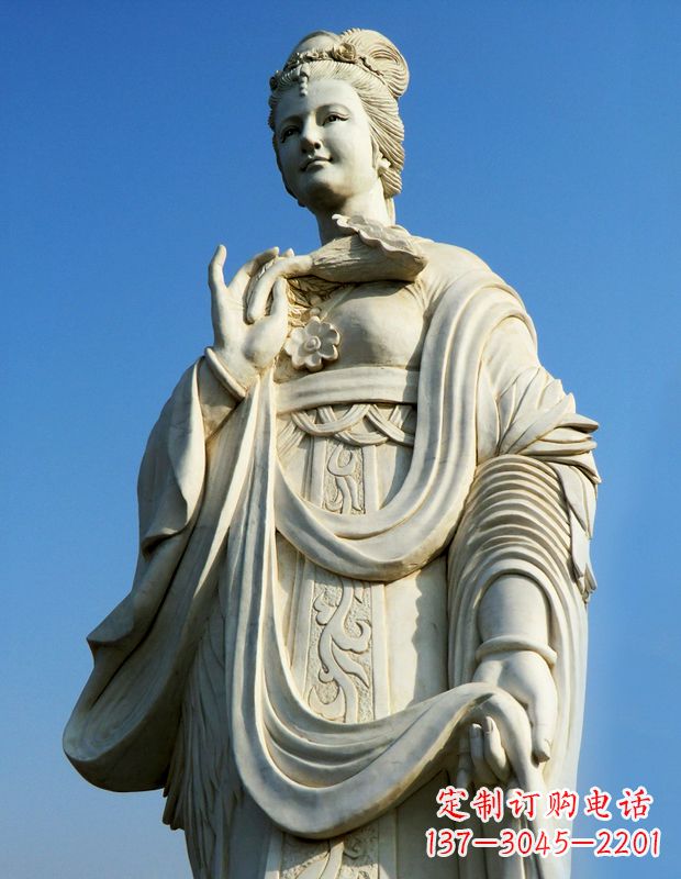 威海十二花神之七月鸡冠花蔡氏汉白玉古代美女雕像