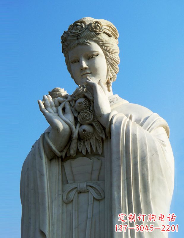 威海十二花神之五月石榴李氏汉白玉古代美女雕像