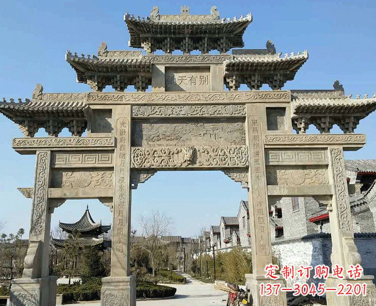 威海中领雕塑-把双主楼石雕楼牌坊定制出精美之美