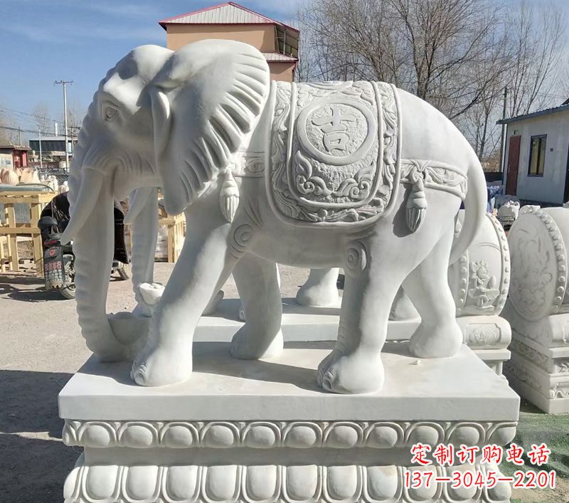 威海中领雕塑精美石材大象雕塑