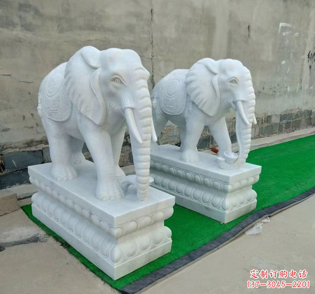 威海中领雕塑:精美大象汉白玉雕塑