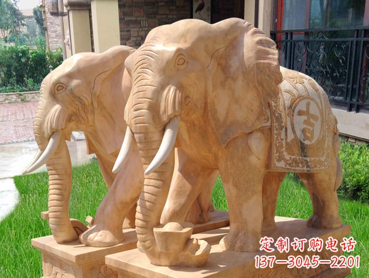 威海石雕大象风水的精美雕塑