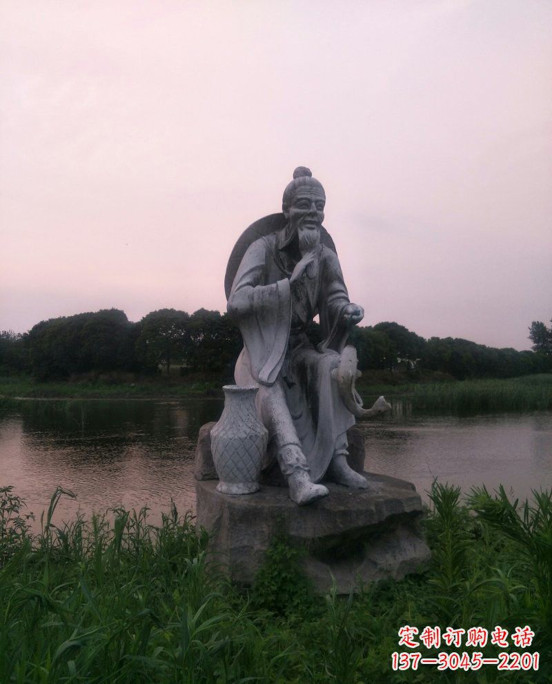 威海石雕姜太公钓鱼古代人物雕塑