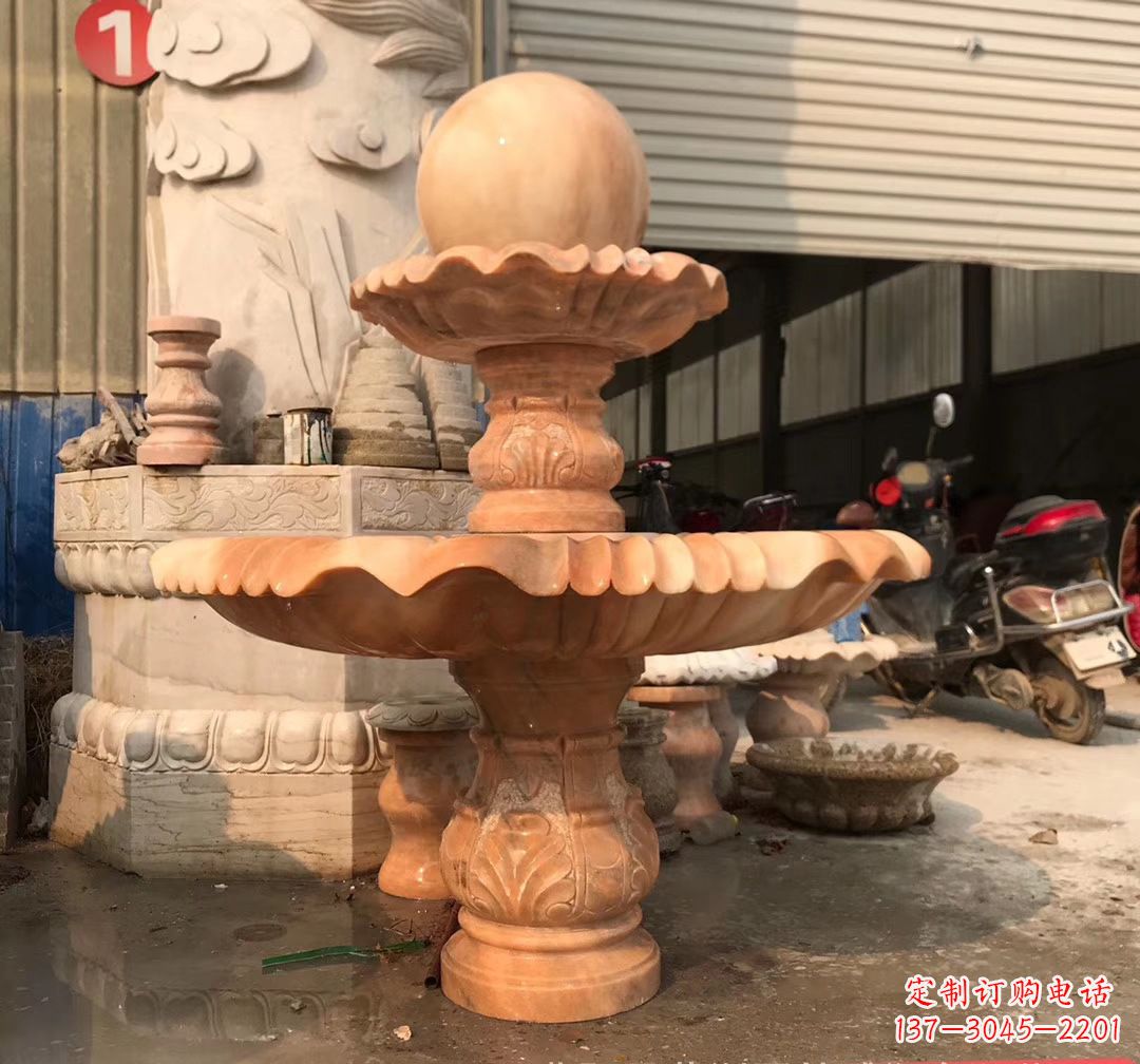 威海石雕流水龙头喷泉风水球