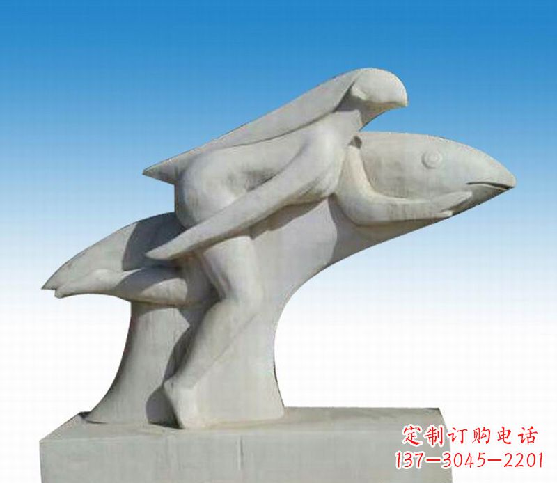 威海石雕美女与海豚公园摆件