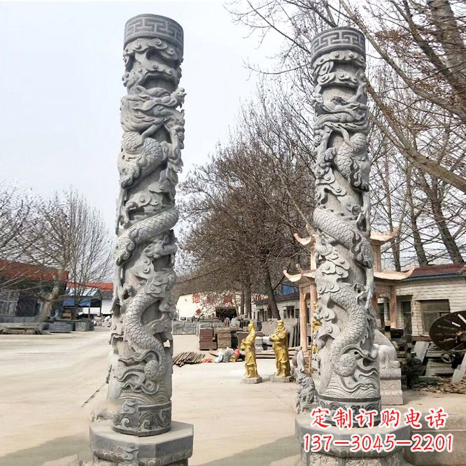 威海中领雕塑传统工艺制作精美石雕盘龙柱