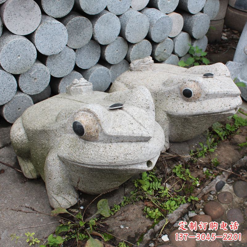 威海石雕青蛙喷水雕塑