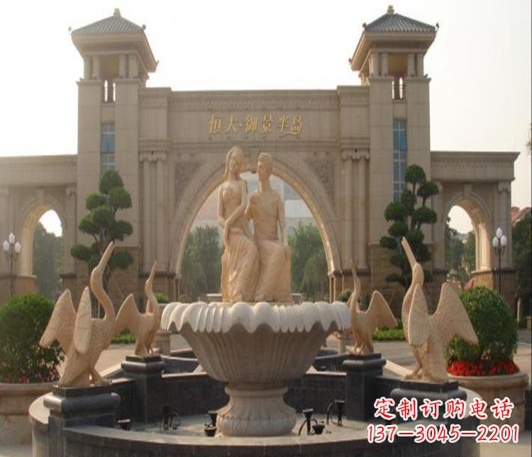 威海石雕西方人物喷泉雕塑