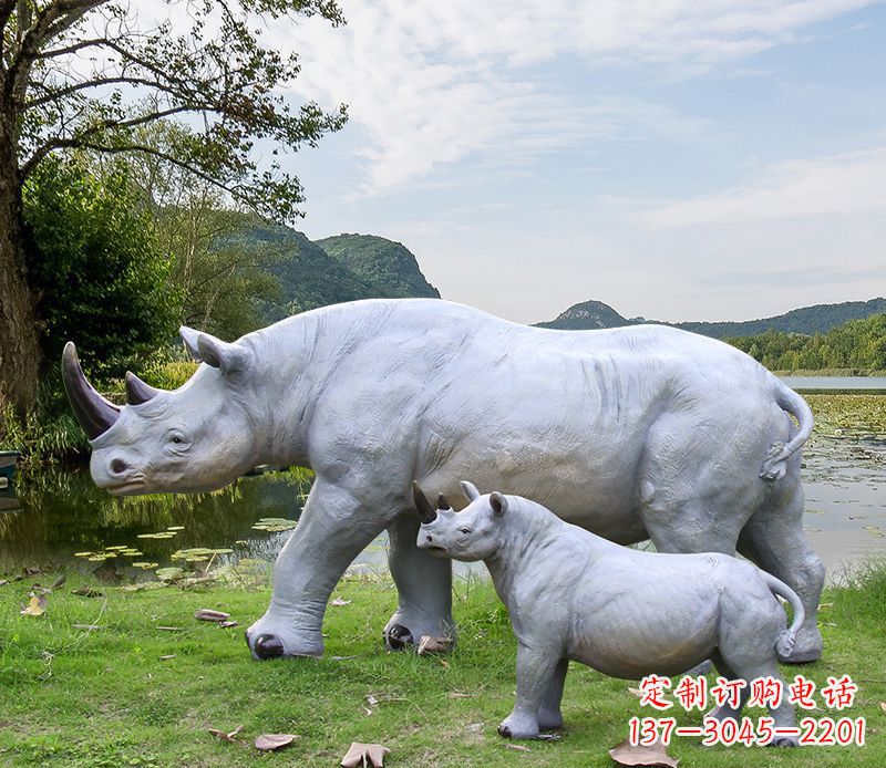 威海石雕犀牛母子雕塑