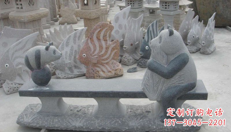 威海石雕熊猫座椅