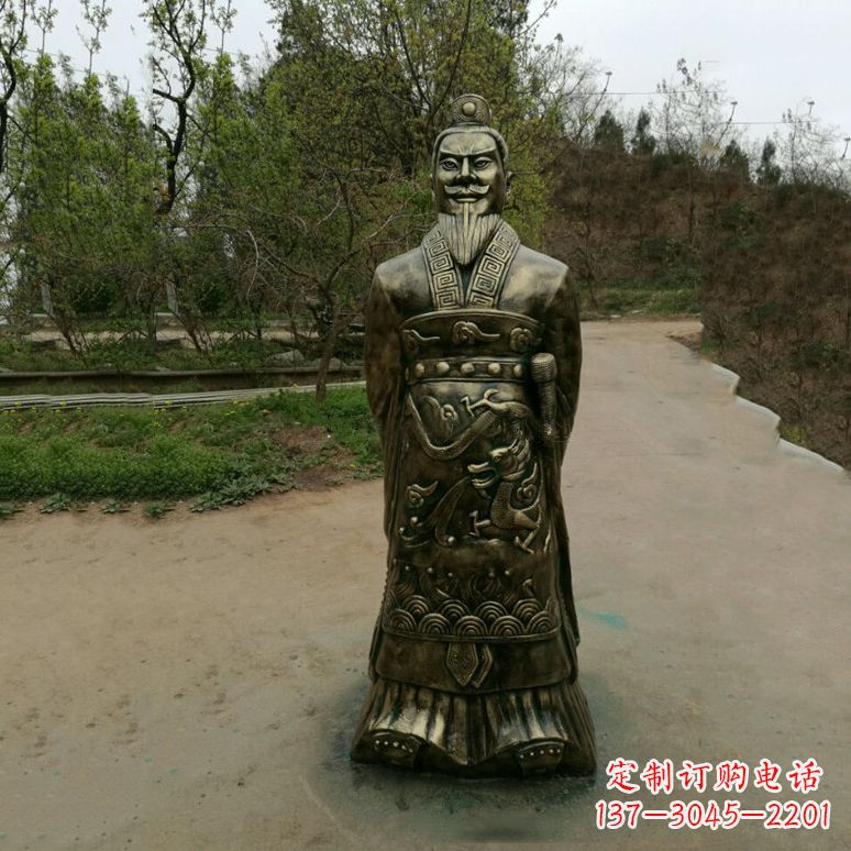 威海始皇嬴政玻璃钢仿铜雕塑