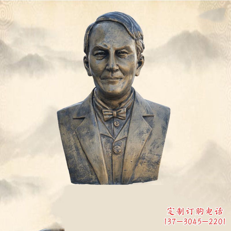 威海世界名人爱迪生纯铜头像雕塑-学校校园名人系列雕塑