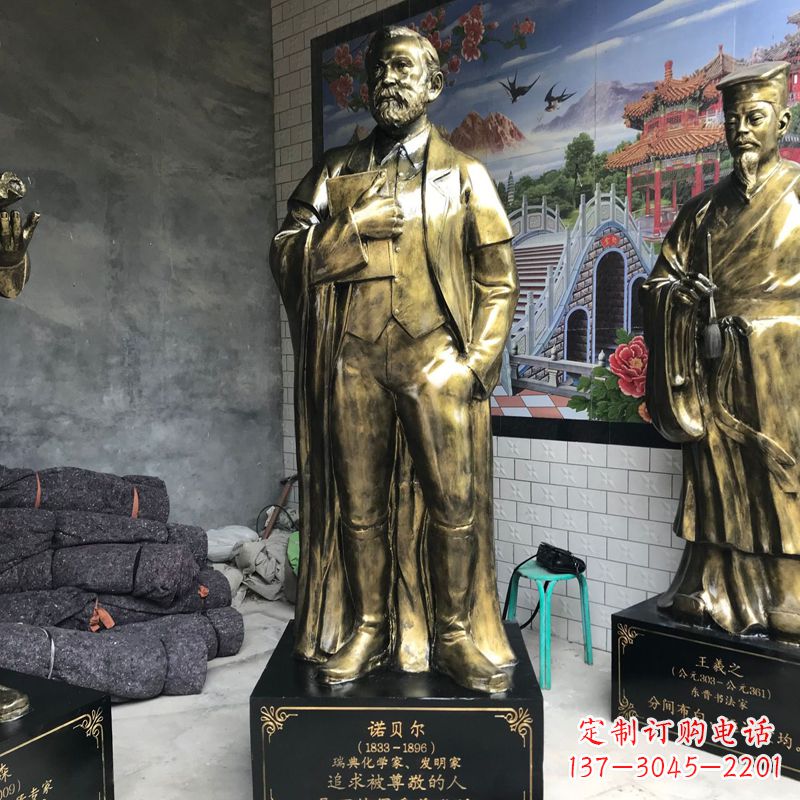 威海世界名人瑞典著名化学家诺贝尔仿铜雕像