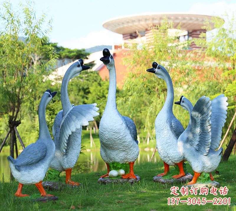威海树脂工艺品玻璃钢雕塑商场美陈户外园林景观装饰品仿真动物鹅摆件