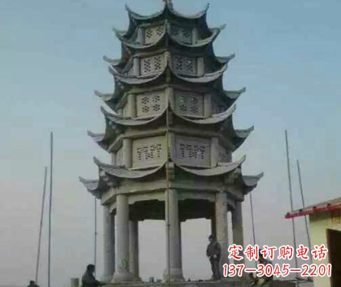 威海双层大理石凉亭石雕 (2)