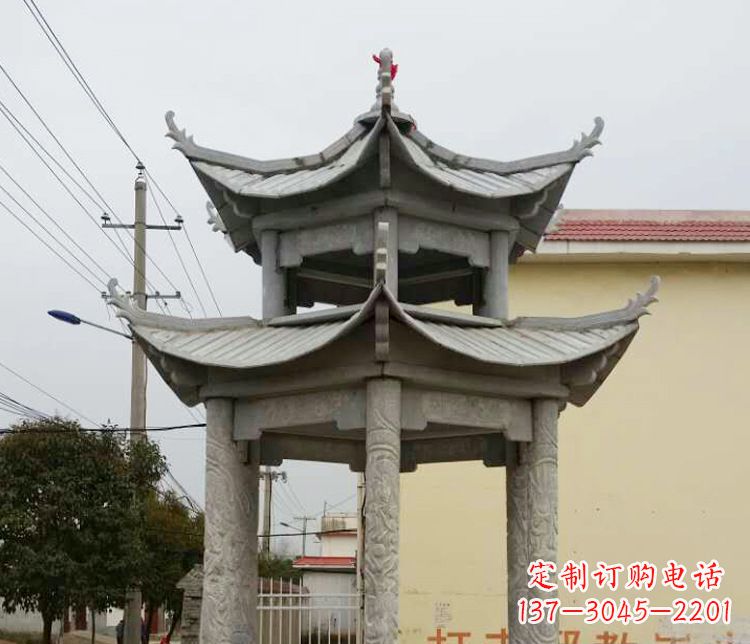 威海双层仿古凉亭石雕 (2)