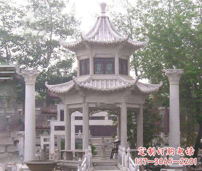 威海双层仿古凉亭石雕 (3)