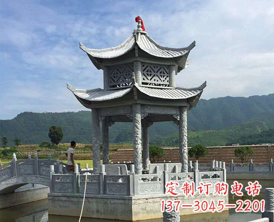 威海双层仿古凉亭石雕_1