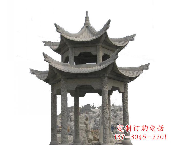 威海双层仿古石雕凉亭 (2)