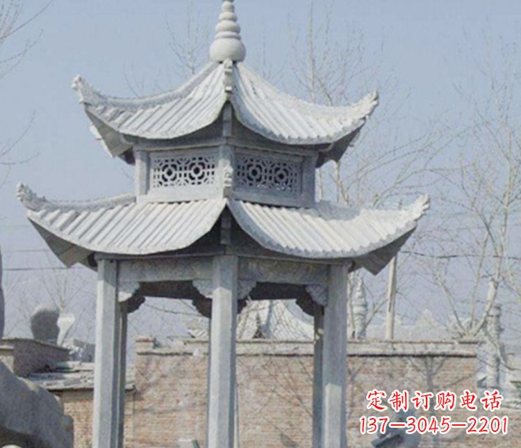 威海双层仿古六角凉亭石雕