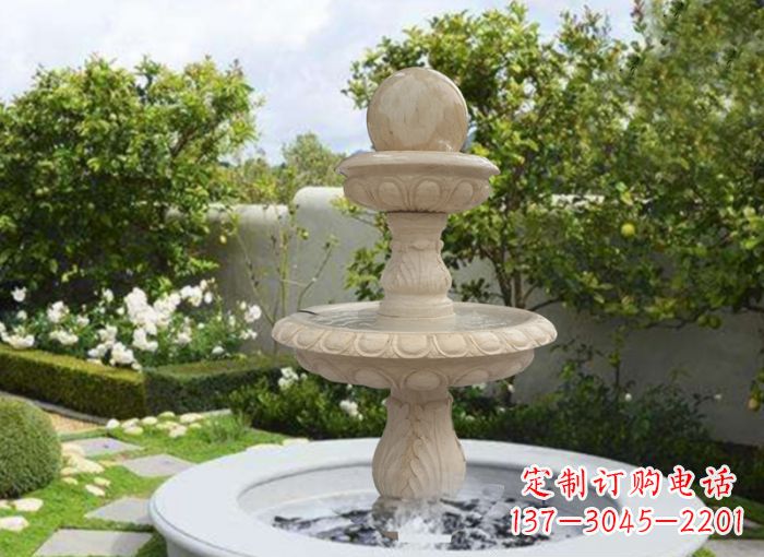 威海双层风水球喷泉别墅石雕