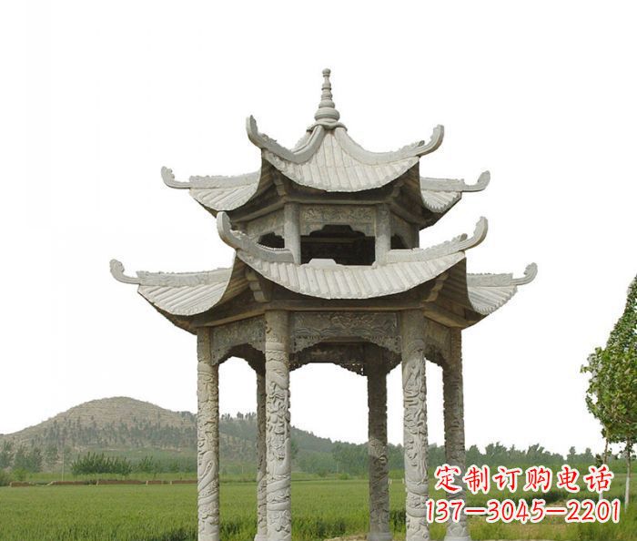 威海双层仿古石雕凉亭