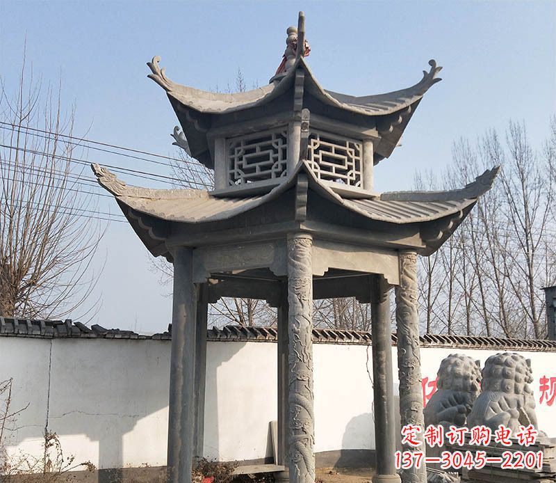 威海双层户外凉亭石雕 (2)