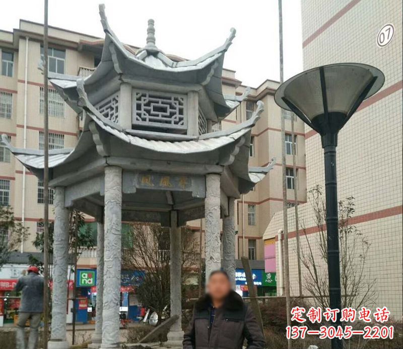 威海双层六角凉亭石雕