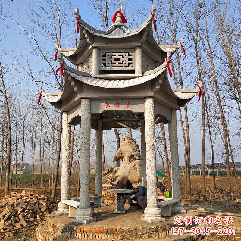 威海双层六角石凉亭