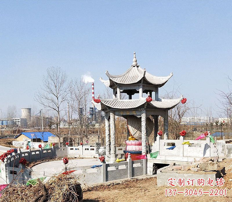 威海双层石凉亭石雕 (2)