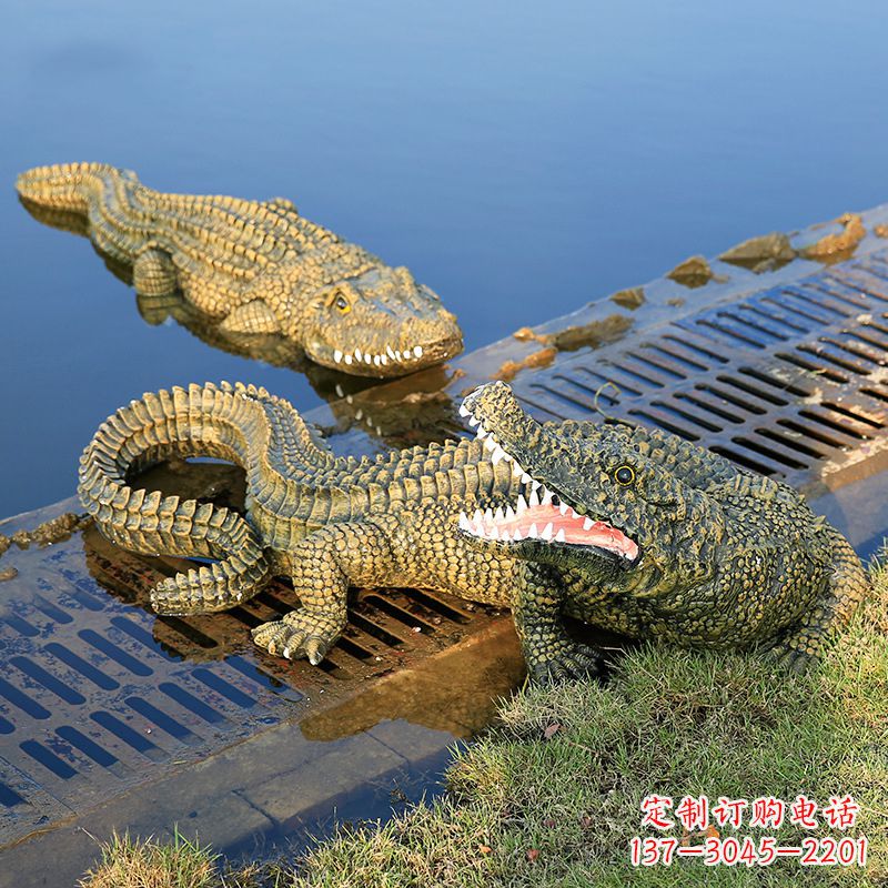 威海水塘动物摆件玻璃钢仿真鳄鱼