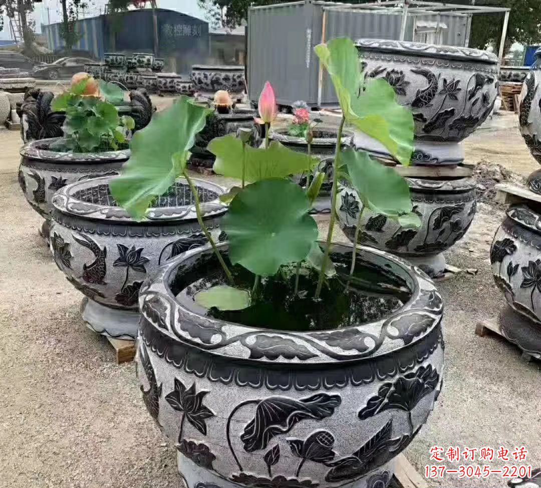 威海睡莲石浮雕花盆雕塑公园景观雕塑