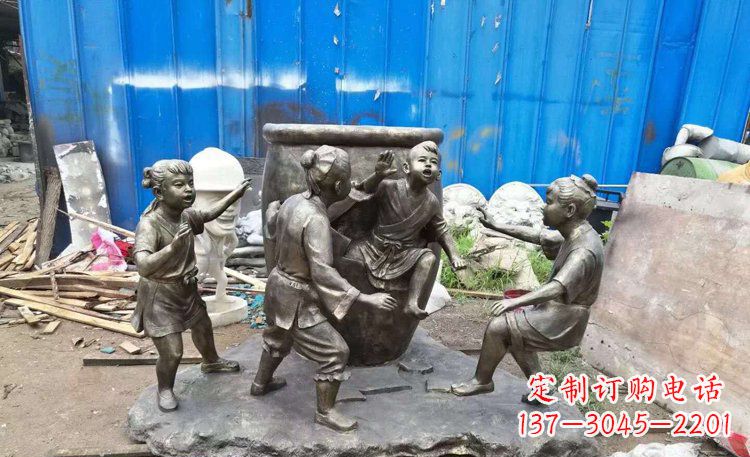 威海司马光砸缸铜雕 (2)