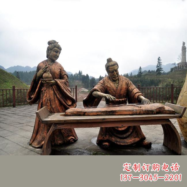 威海司马相如与卓文君铜雕塑像-城市广场历史名人情景雕塑
