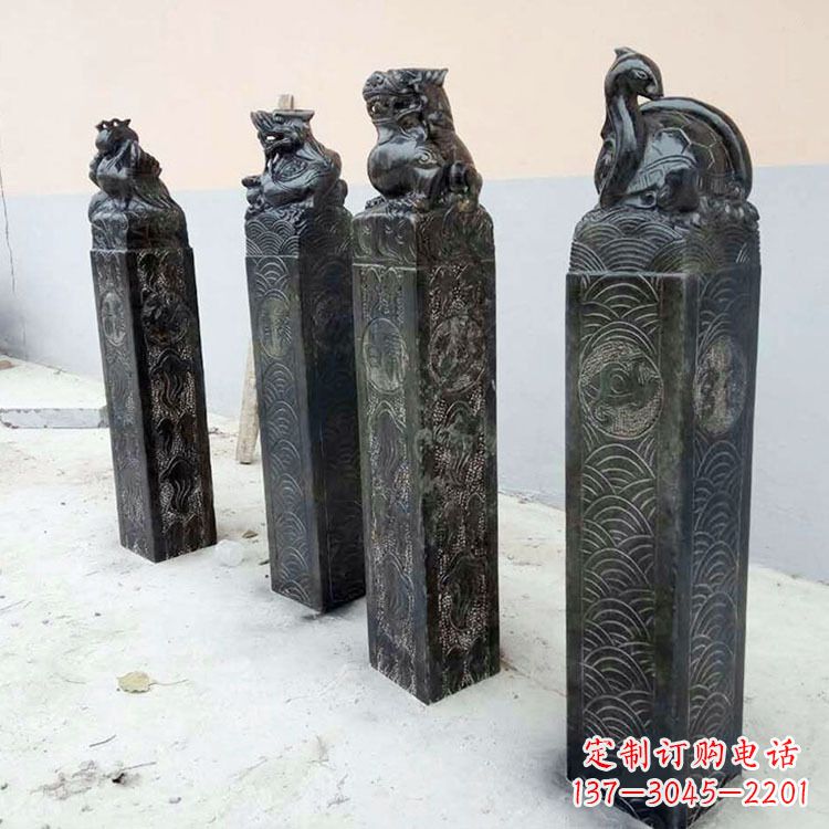 威海四方神兽青石仿古栓马柱