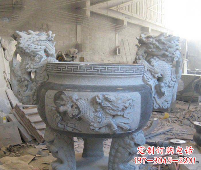 威海寺庙景观龙头水缸石雕
