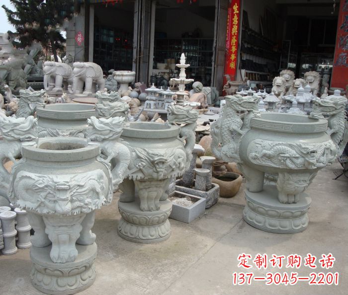 威海寺庙景观龙头石雕水缸