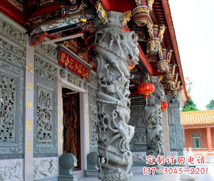 威海寺庙景观龙柱石雕