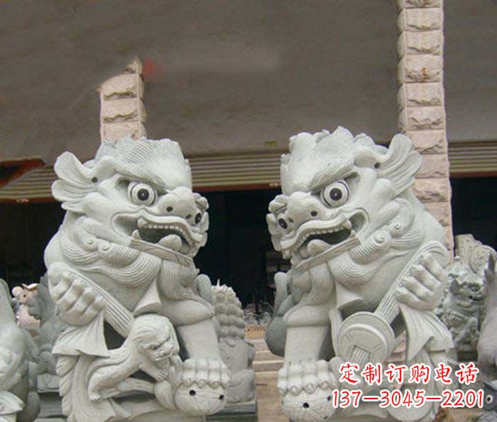 威海寺庙景观南方狮子石雕 (2)
