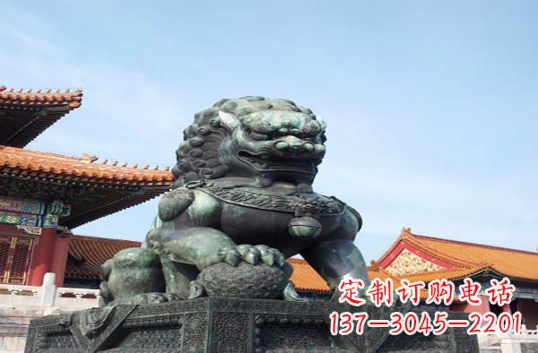 威海寺庙门口狮子铜雕