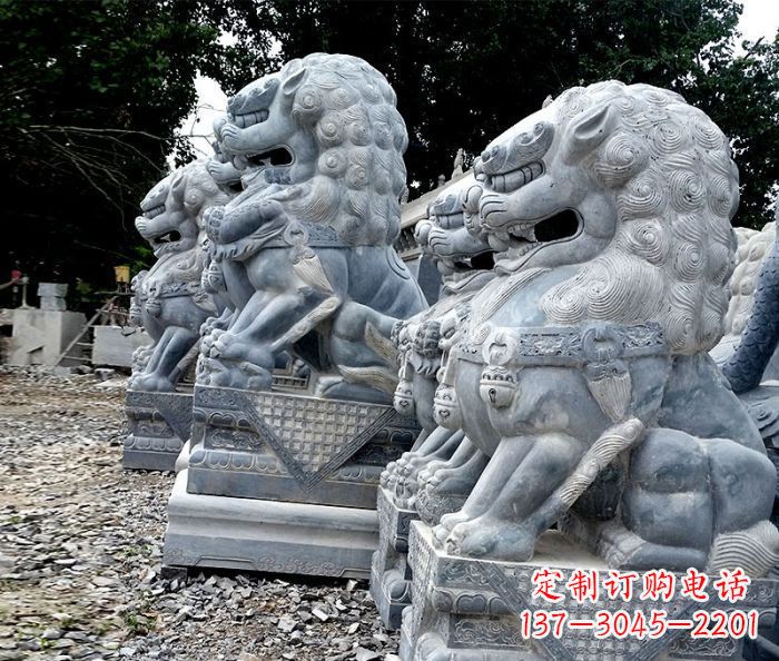 威海寺庙青石狮子石雕 (2)