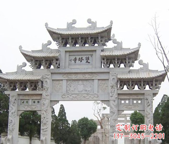 威海寺庙三门牌坊石雕 (2)