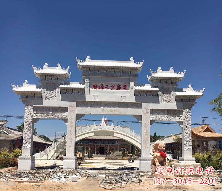 威海寺庙三门五楼石牌坊石雕_1