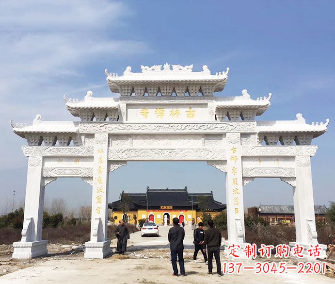 威海寺庙三门五楼石牌坊石雕_2