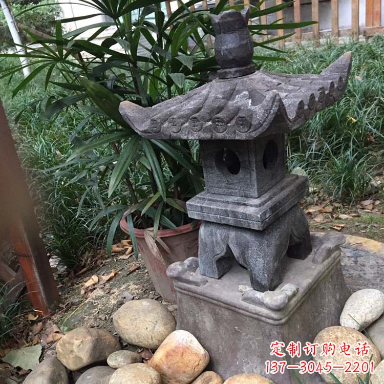 威海寺庙园林青石做旧仿古石灯