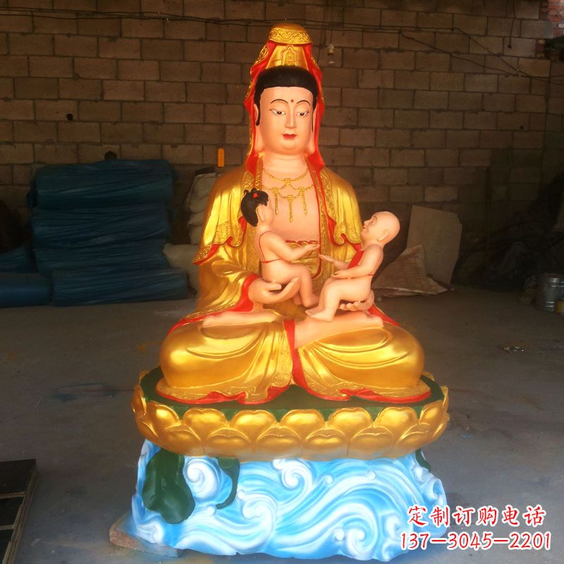 威海送子观音彩绘漆金雕塑