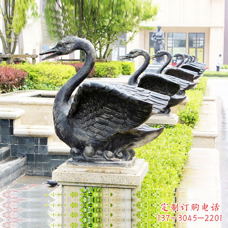 威海天鹅铜雕喷水喷泉-纯铜铸造公园水渠水景动物雕塑