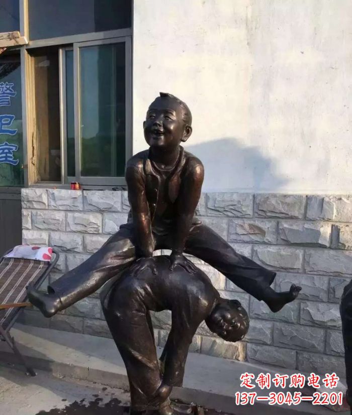 威海跳马儿童铜雕 (2)